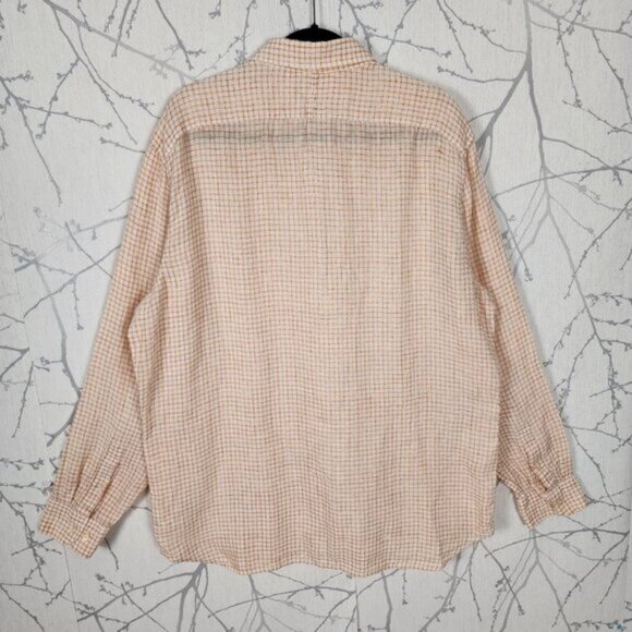 Banana Republic Orange Checks 100% Linen Button Front Shirt - Picture 3 of 5